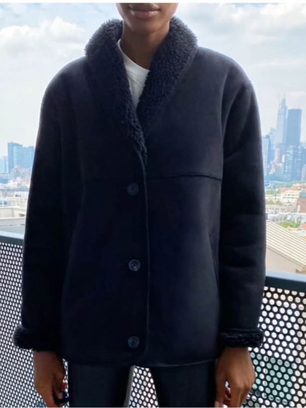 BNWT Women’s Aritzia Wilfred Free Black Deanna Suede/Shearling-Lined Coat